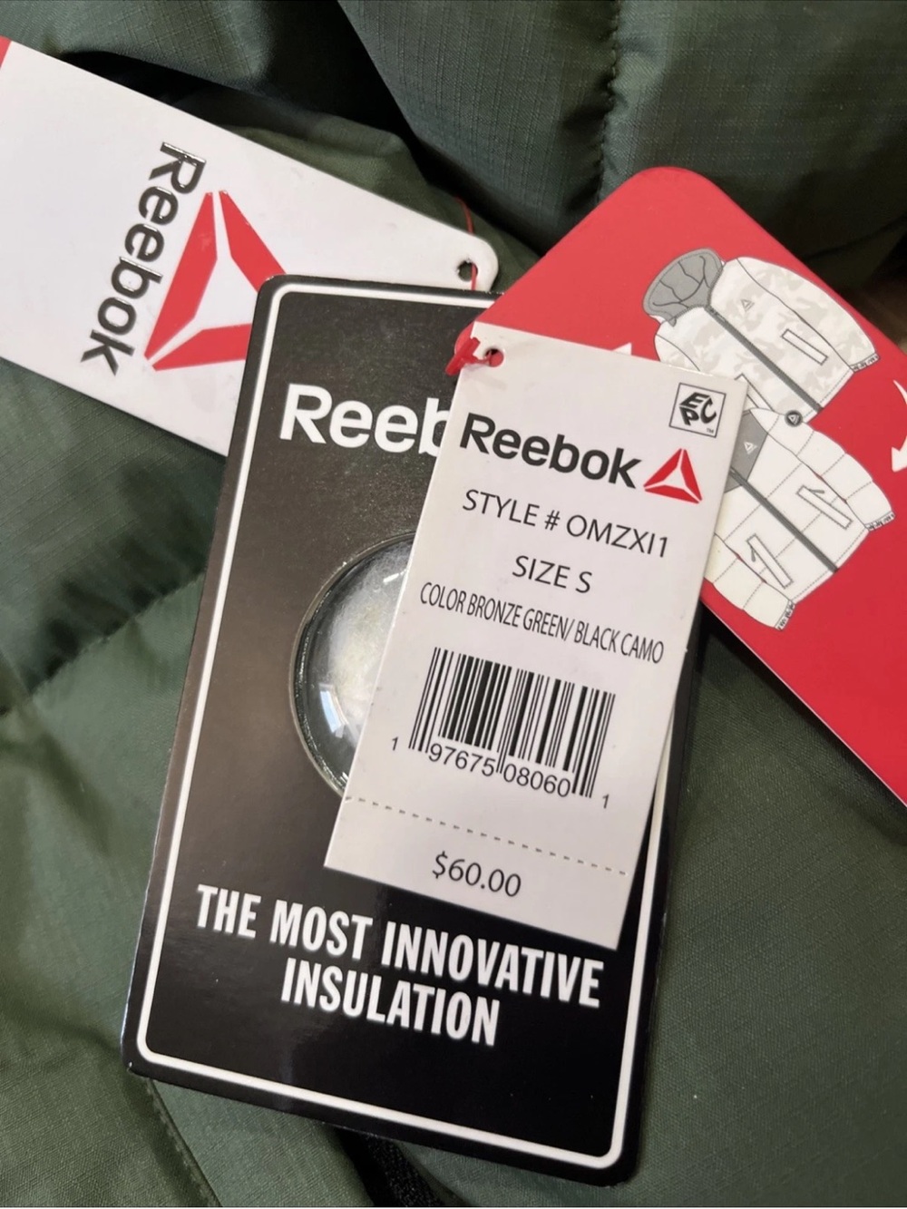 Reebok Olive Green Jacket Reversible with Black Zipper Detailing - Picture 10 of 16